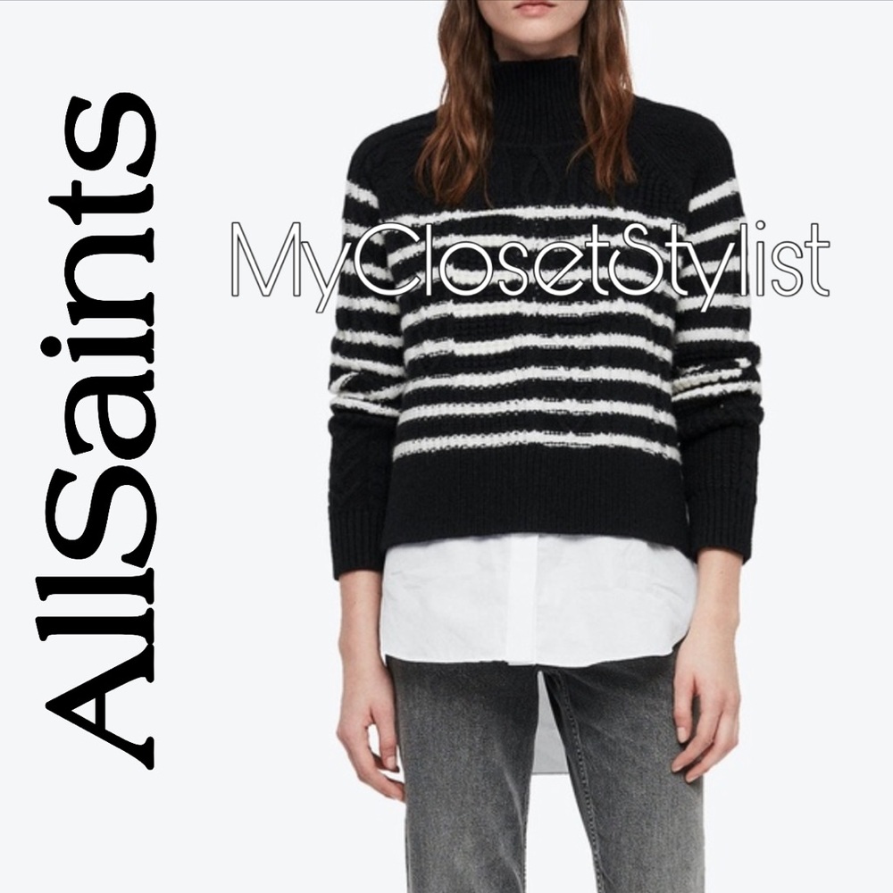 NWT ALLSAINTS Asymmetrical Layered Sweater Top! Small Black White NEW WITH TAGS! - Picture 4 of 4